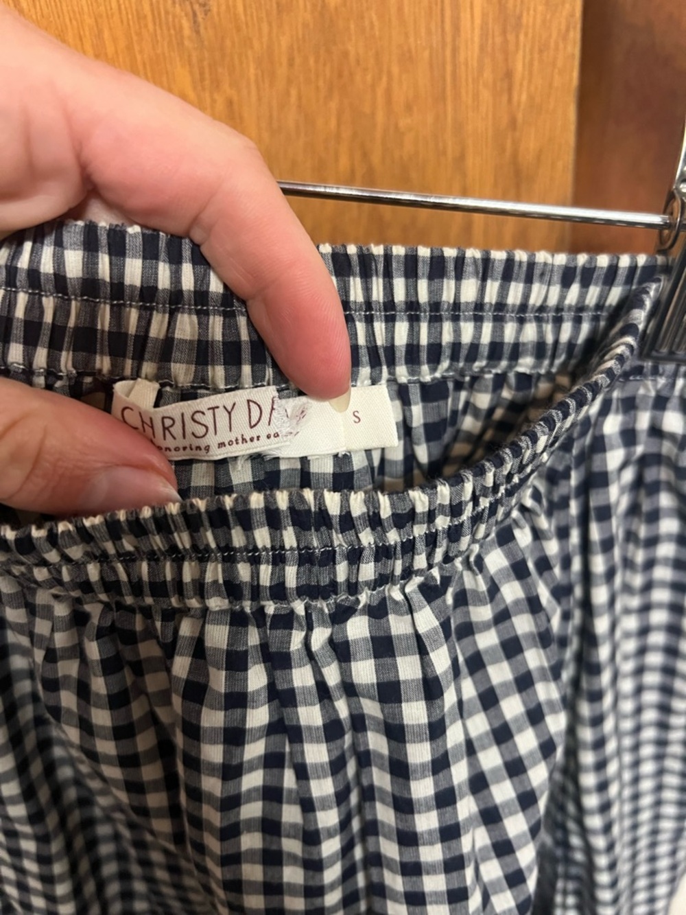 Christy Dawn Navy and White Gingham Maxi Skirt with Crochet Trim - Picture 2 of 3
